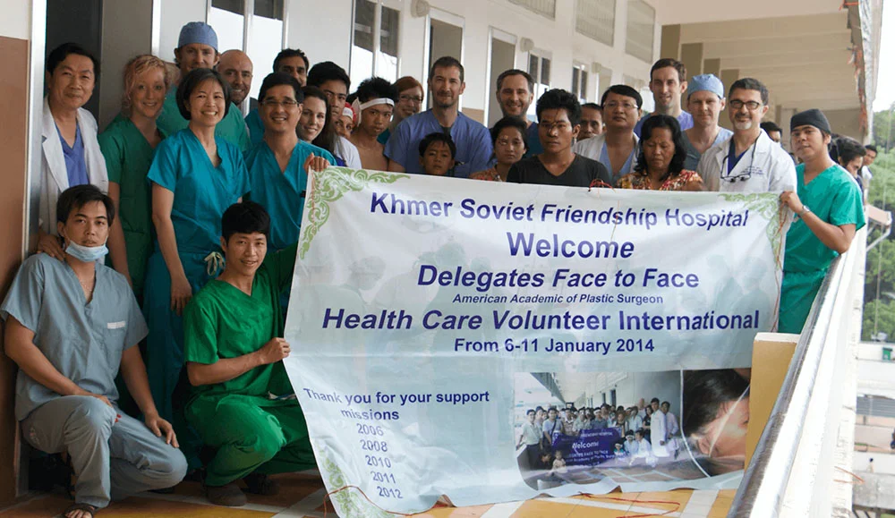 Dr. Bhrany with volunteers and workers in Cambodia